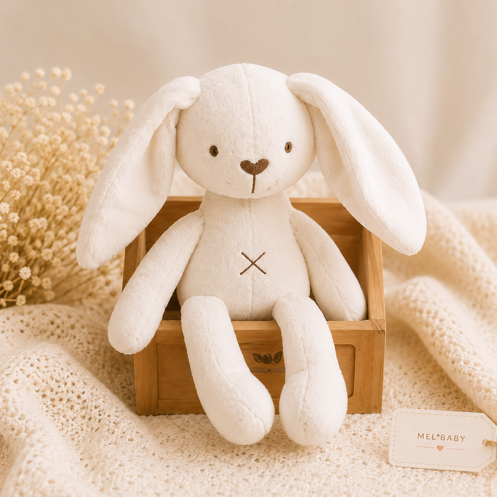 Coelhinho de Pelúcia Fofo para Bebê – Acompanhante de Sono, Decoração de Berço e Carrinho