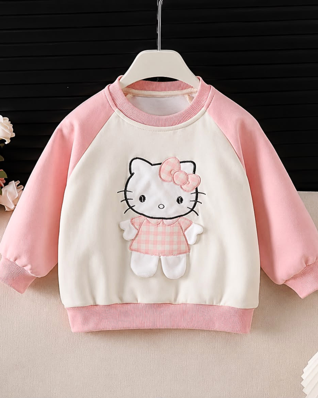 Conjunto Infantil Feminino Azul Xadrez com Moletom Kawaii