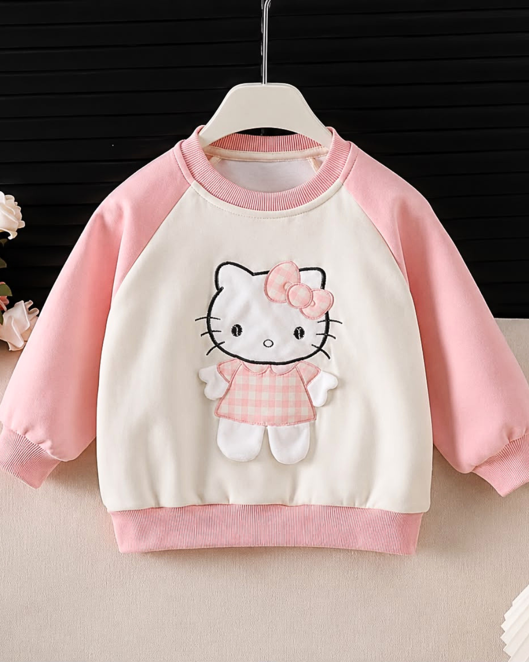 Conjunto Infantil Feminino Azul Xadrez com Moletom Kawaii