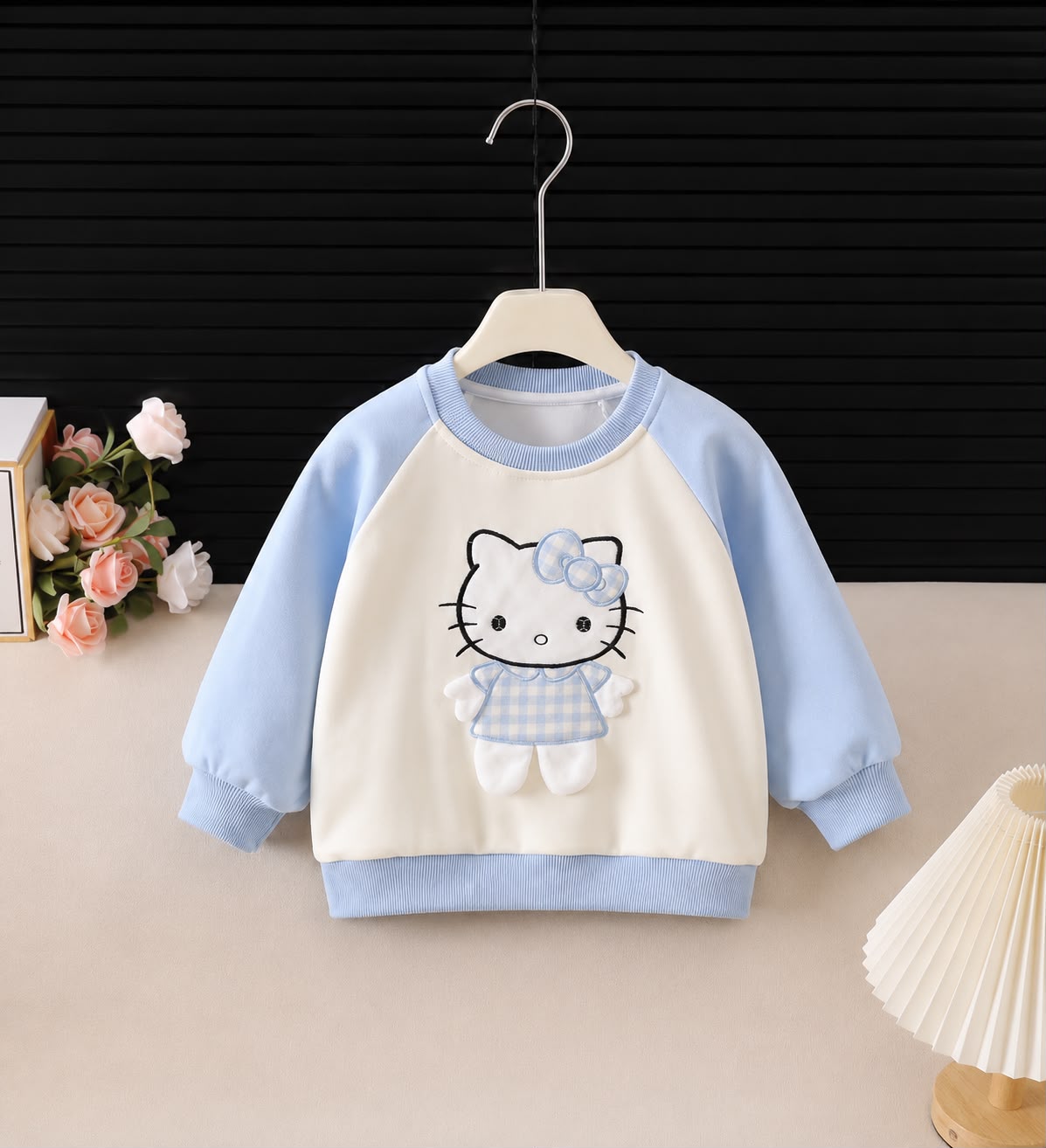 Conjunto Infantil Feminino Azul Xadrez com Moletom Kawaii
