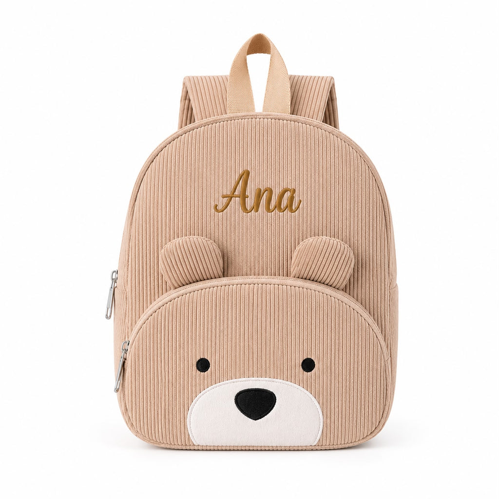 Mochila Infantil Personalizada Ursinho em Bombazine com Nome Bordado