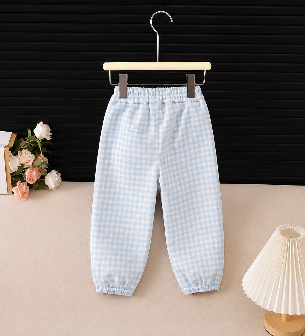Conjunto Infantil Feminino Azul Xadrez com Moletom Kawaii